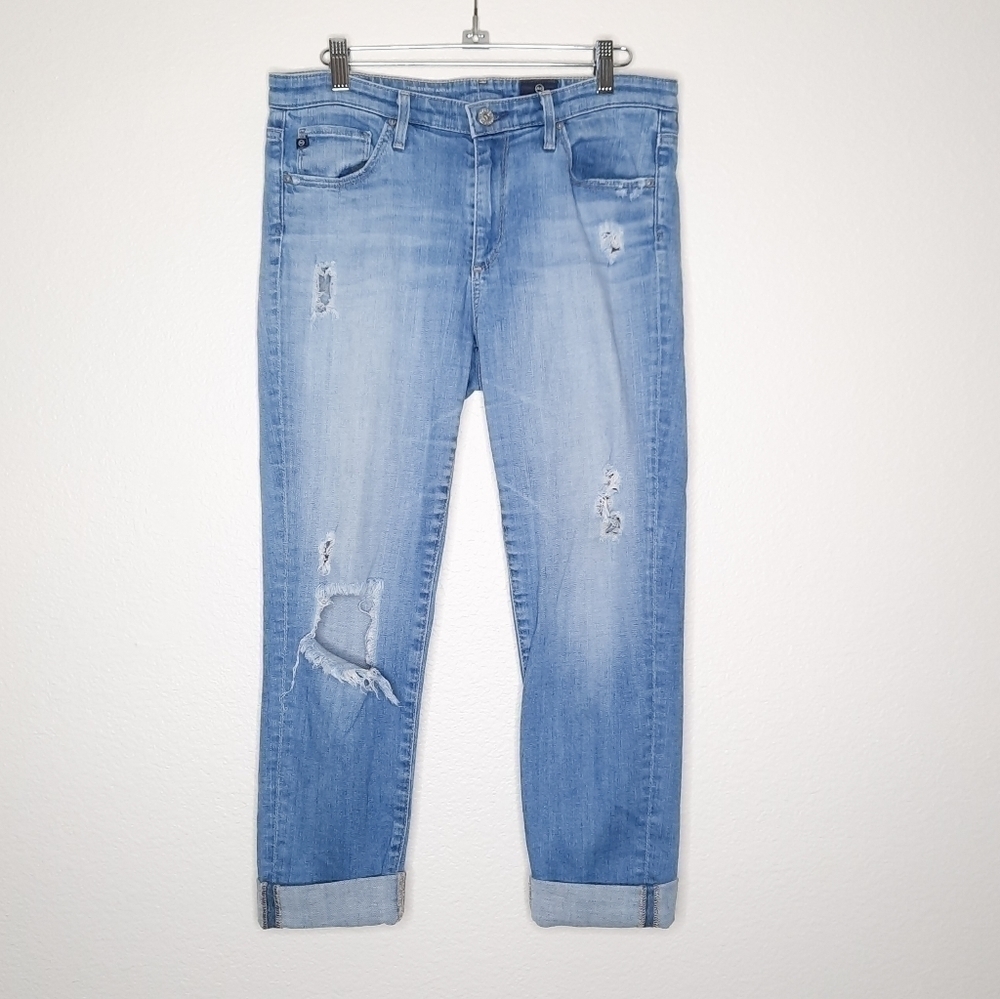 AG Adriano Goldschmied Stevie Destroyed Slim Straight Ankle Jeans 29R